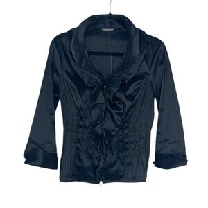 Samuel Dong Wired Ruffled Black Elegant Dressy Zip Up Top size Small
